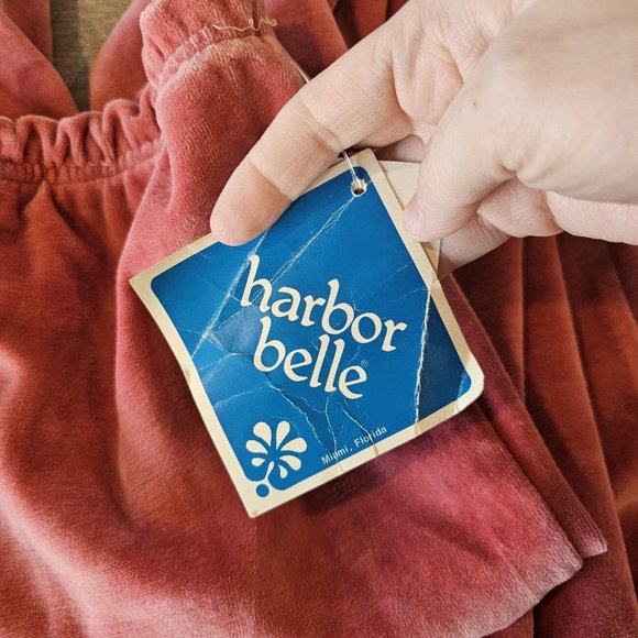 Retro 80s S Velour‎ Wide Leg Pullon Lounge Pants Coral Pink High Waist NWT - Picture 8 of 9